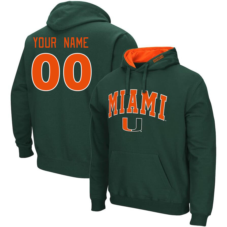 Custom Miami Hurricanes Name And Number College Hoodie-Green - Click Image to Close